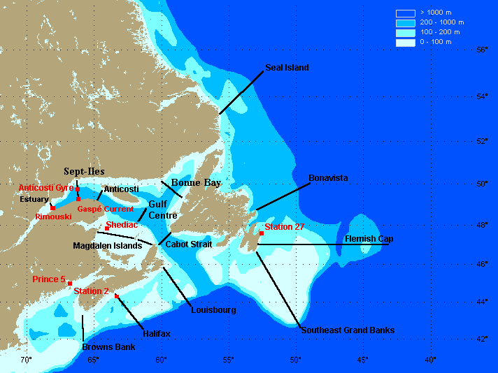 Map of the 7 stations and 14 sections